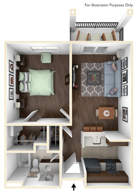 Floor plan for 1 bed, 1 bath, 695 sqft